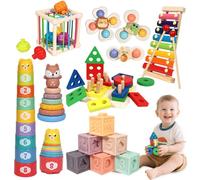 LearnToy Jouet Bébé 18-36 Mois - Coffret d'Activités Montessori 7 en 1 avec Cubes à Empiler, Anneau de Dentition et Jouet Sensoriel, Certifié EN71, Idée Cadeau