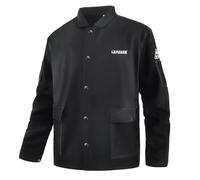 LeaSeek Veste de soudage avec manches en cuir | Manteau de soudure en coton ignifuge (FR) | Veste de soudeur pour homme et femme | Noir, S-4XL