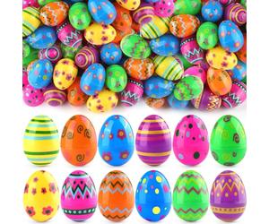 LEASEN Lot de 60 œufs de Pâques imprimés en vrac, 6,1 cm, œufs de Pâques vides à remplir pour la chasse aux œufs de Pâques, cadeaux de fête de Pâques pour enfants, remplissage de panier