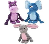 Leash and Leisure Lot de 3 jouets en peluche pour chien avec couineur, papier froissé et corde, amis de la ferme ou amis de la jungle, 24 x 10 cm (taille S, amis de la ferme)