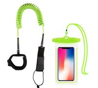 Leash Paddle de Surf et Pochettes Étanches,10 Pieds 7mm TPU Surfant Cordon Enroulé Planche,Corde de Jambe Rembourrée avec Sangle Cheville,Doubles Pivots Acier Inoxydable et Triple économiseur Rail