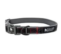 Leashboss Collier réfléchissant réglable pour chien, avec boucle à dégagement rapide, passepoil réfléchissant et fils pour chiens de petite, moyenne et grande taille, noir, tour de cou de 41,9 à 63,5 cm x 2,5 cm