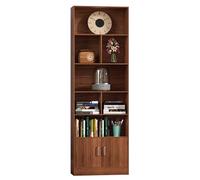 leasote Bibliothèque haute à 6 niveaux avec armoire de rangement, support de présentation autonome, étagère à livres en bois finition chêne marron