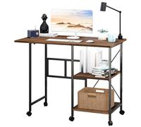 leasote Bureau d'ordinateur pliable de 81,3 cm avec tiroirs, bureau de jeu à domicile, bureau de jeu avec bibliothèque, petit bureau d'ordinateur avec roulettes, bureau à roulettes pour ordinateur