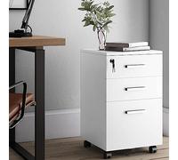 leasote Classeur à 3 tiroirs avec serrure, armoire mobile portable en bois blanc pour bureau à domicile, petite armoire de rangement sous le bureau, armoire verticale commerciale blanche