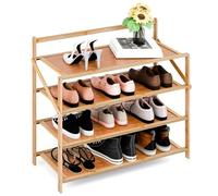leasote Étagère à chaussures en bambou naturel à 4 niveaux, étagère de rangement empilable, support à chaussures sans installation, organisateur de chaussures rustique marron sur pied pour couloir
