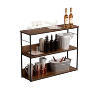 leasote Îlot de cuisine à 2 niveaux, table de rangement de cuisine avec cadre en métal épais, support de four à micro-ondes avec crochets, pour cuisine, café, salle à manger, marron