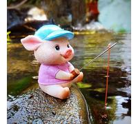 leasote Sculpture de cochon en résine, statues et figurines de jardin de cochon de pêche, mini porcelet, sculpture de cochon de pêcheur de dessin animé pour fontaine de jardin, terrasse, étang