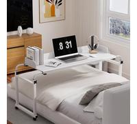 leasote Table de lit avec roulettes à 360 degrés, bureau de lit mobile avec déflecteurs, table de poste de travail debout, table à manger, bureau d'ordinateur, blanc, 140 x 50 cm
