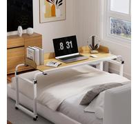 leasote Table de lit, table de lit avec roulettes à 360 degrés, bureau de lit mobile avec déflecteurs, table de poste de travail debout, table de salle à manger, bureau d'ordinateur, couleur bois, 120