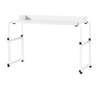 leasote Table de lit, table de lit avec roulettes à 360 degrés, ordinateur de lit mobile avec déflecteur de pied, table à manger, ordinateur d'ordinateur, blanc, 140 x 50 cm
