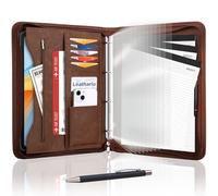 Leathario Portfolio A4 en PU Porte Document pour Bureau, Classeur à Quatre Anneaux avec Bloc - Notes, Agenda d'affaires Organiseur de Conférence,Conférencier pour Directeur