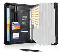 Leathario Portfolio A4 Porte-documents, avec à 5 Anneaux, Organiseur de Conférence, Carnet d'écriture - Dossier de présentation professionnel-Noir