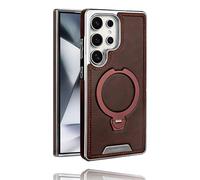 Leather-Backed Magnetic Folding Stand Case for Samsung S25 Ultra, Luxurious Leather Magnetic Case with 360 Degree Rotating Invisible Stand for S25/S24/S23 Ultra Plus (Dark Brown,S23PLUS)