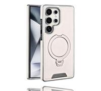 Leather-Backed Magnetic Folding Stand Case for Samsung S25 Ultra, Luxurious Leather Magnetic Case with 360 Degree Rotating Invisible Stand for S25/S24/S23 Ultra Plus (Gray,S24)