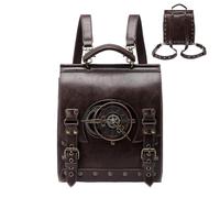 Leather Backpack, Steampunk Travel Bag, 18.12 Inches Laptop Rucksack with Adjustable Strap, Large Pu Leather Bag, Punk Backpack with Retro Design, Vintage Bags for Women and Students