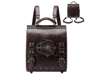 Leather Backpack, Steampunk Travel Bag, 18.12 Inches Laptop Rucksack with Adjustable Strap, Large Pu Leather Bag, Punk Backpack with Retro Design, Vintage Bags for Women and Students