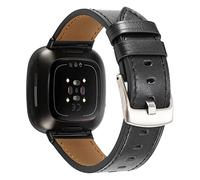 Leather Bands Compatible with Fitbit Sense/Versa 3, Classic Slim Genuine Leather Replacement Wristband Strap Accessories for Women Men Black
