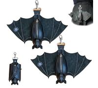 Leather Bat Coin Purse, Hand-Sewn Gothic Zippered Pouch with Wings - Upside-Down Hanging Keychain Wallet for Bags & Belts, Unique Gift for Women & Men (2pcs)