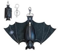 Leather Bat Coin Purse, Handmade Gothic Bat Coin Pouch with Foldable Wings, PU Leather Hanging Zippered Holder, Leather Suede Keychain Wallet for Bags & Belts (1PC)