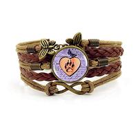 Leather Bracelets,Brown Rope Purple Cat Lover Animal,Time Gemstone Multi-Layer Hand-Woven Glass Combination Jewelry Ladies Fashion European and American Jewelry