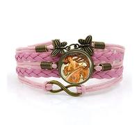 Leather Bracelets,Pink Rope Dress Beautiful Girl Character,Time Gemstone Multi-Layer Hand-Woven Glass Combination Jewelry Ladies Fashion European and American Jewelry