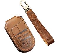 Leather Car Key Case Cover For Jeep Grand Cherokee Compass Journey Renegade Dodge Fiat Dealer 4 Button Brown