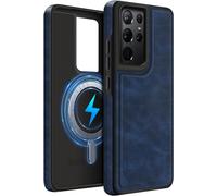 Leather Case For Samsung Galaxy S21 Ultra 6.8 Inch,Leather Case Compatible With Magsafe/Wireless Charger,Classic Stylish Slim Magnetic Cover (Royal Blue)