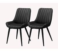 Leather Dining Chair Set of 2 Comfortable Cushions & Backrest Metal Legs Elegant for Living Room Bedroom Office Reception Area (Black Legs)