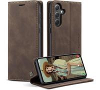 Leather Flip Case For Samsung Galaxy A35 - Premium Flip Case With Magnetic Card Holder For Samsung Galaxy A35, Coffee