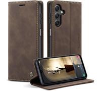 Leather Flip Case For Samsung Galaxy A55 - Premium Flip Case With Magnetic Card Holder For Samsung Galaxy A55, Coffee