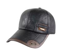 Leather Hat - Fleece Lined Cap, Windproof Winter Headwear, Thermal Warmth Shield Design, Outdoor Sports Apparel Accessory, Cold Weather Category, Brown Cowhide Gear for Men Women Adults