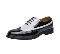 Leather Lace-up Oxford Shoes for Men Two-Tone Patchwork Wingtip Punched Toes Slip-on Fashionable Brogues(Black,39 EU)