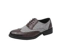 Leather Lace-up Oxford Shoes for Men Wingtip Two-Tone Patchwork Brogues Punched Toes Slip-on Fashionable Casual Business(Brown,41 EU)