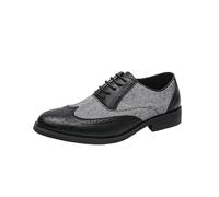 Leather Lace-up Oxford Shoes for Men Wingtip Two-Tone Patchwork Brogues Punched Toes Slip-on Fashionable Casual Business(Black,43 EU)