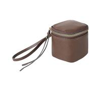 Leather Makeup Bag, PU Leather Cosmetic Bag, 3.94 inches Square Vintage Beauty Case, Zippered Toiletry Pouch, Portable Design, Ideal for Lipstick, Coin, Travel