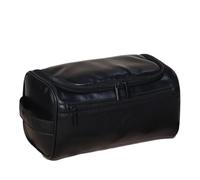 Leather Men Business Portable Storage Bag Toiletries Organizer Women Travel Cosmetic Hanging Waterproof Wash Pouch Convient au Shopping, aux Voyages, aux Rencontres(Black)