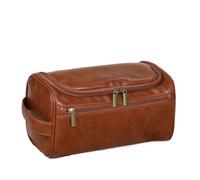 Leather Men Business Portable Storage Bag Toiletries Organizer Women Travel Cosmetic Hanging Waterproof Wash Pouch Convient au Shopping, aux Voyages, aux Rencontres(Brown)