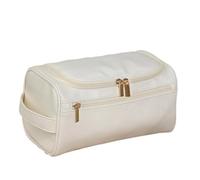 Leather Men Business Portable Storage Bag Toiletries Organizer Women Travel Cosmetic Hanging Waterproof Wash Pouch Convient au Shopping, aux Voyages, aux Rencontres(Beige)