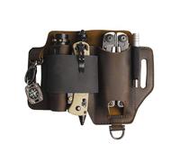 Leather Organizer - Heavy Duty 5-Pocket Belt Sheath, Pouch Holder For Flashlight Knife Pen Key, Handmade牛皮收纳包 | Outdoor Survival Waist Pack For Men Camping Hiking Work Gear
