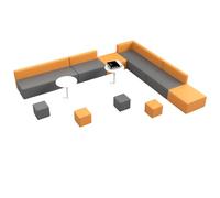 Leather Sectional Sofa & Stool Set, Modern Wood Frame Soft Padded Bench for Lobby, for Restaurants Living Room and Apartment(9)