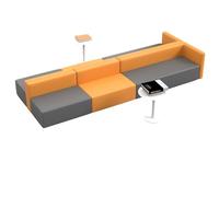 Leather Sectional Sofa & Stool Set, Modern Wood Frame Soft Padded Bench for Lobby, for Restaurants Living Room and Apartment(7)