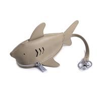 Leather Shark Shape Key Pouch,Multi-Functional Mini Coin Purse Keychain with Lanyard,Universal Key Case for Car & Household (Gray)