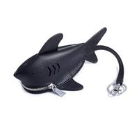 Leather Shark Shape Key Pouch,Multi-Functional Mini Coin Purse Keychain with Lanyard,Universal Key Case for Car & Household (Black)