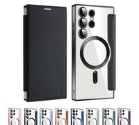 Leather Textured Flip Phone Case for Samsung Galaxy S25 S24 S23 S22 Ultra Plus Series, Card Clip Wallet PU Leather Case, for Samsung Mobile Phone Case (S25EDGE-5G,Black)