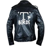 Leather Verse Veste en cuir T-Birds pour homme John Travolta Grease Danny Zuko 2XS-4XL, Noir - Cuir véritable, XL