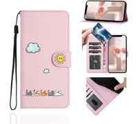 Leather Wallet Case For Samsung Galaxy S25 Edge 5g (6.7 Inches) - Shockproof Flip Case Cover And Foldable Stand With Magnetic Card Holder And Lanyard, Cat & Pink