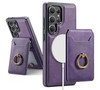 Leather Wallet Case for Samsung Galaxy S25 Ultra, S24, S23 Series, Compatible with Magsafe, 2 in 1 Magnetic Holster Cover with Stand and Card Holder (S25 Ultra,Purple)