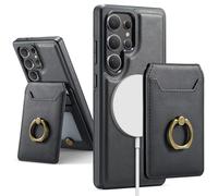 Leather Wallet Case for Samsung Galaxy S25 Ultra, S24, S23 Series, Compatible with Magsafe, 2 in 1 Magnetic Holster Cover with Stand and Card Holder (S25 Ultra,Black)