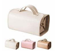 Leather Waterproof Cosmetic Bag,Portable 4-in-1 Foldable Cosmetic Bag,Detachable Large Capacity Makeup Organizer Toiletry Bag,Multi-Compartment Travel Accessories Makeup Case (Off-White)